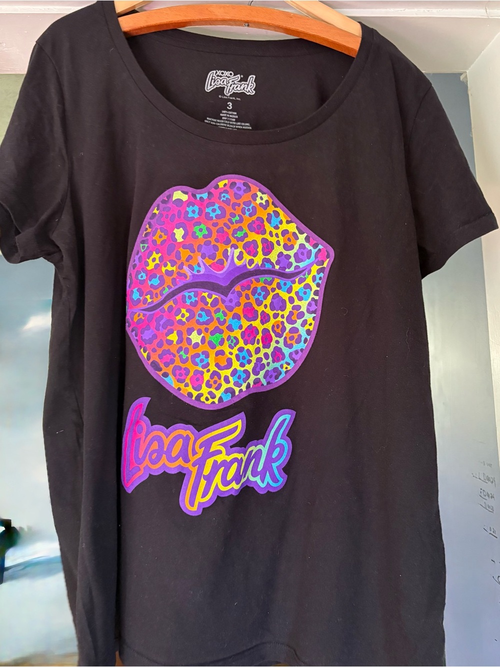 Lisa Frank Leopard Rainbow Lips Black Graphic Top Size Medium Pre Owned Y2K